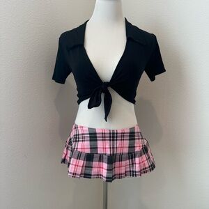 Short school girl plaid skirt with black top- very sexy